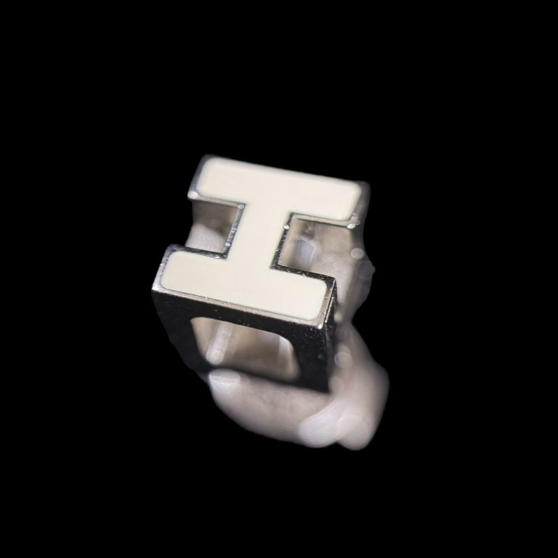 HERMES Cage d'Ash H Cube Earrings Accessory Silver White Enamel H Motif Cube Stud Pair