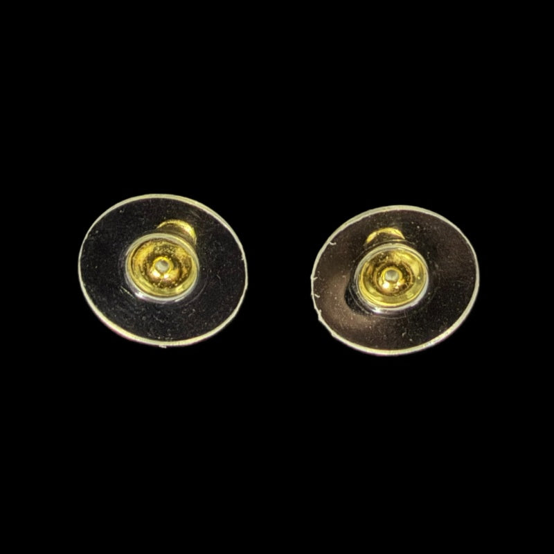 CHANEL Heart Rhinestone Earrings Accessory Gold Black Leather Coco Mark Box