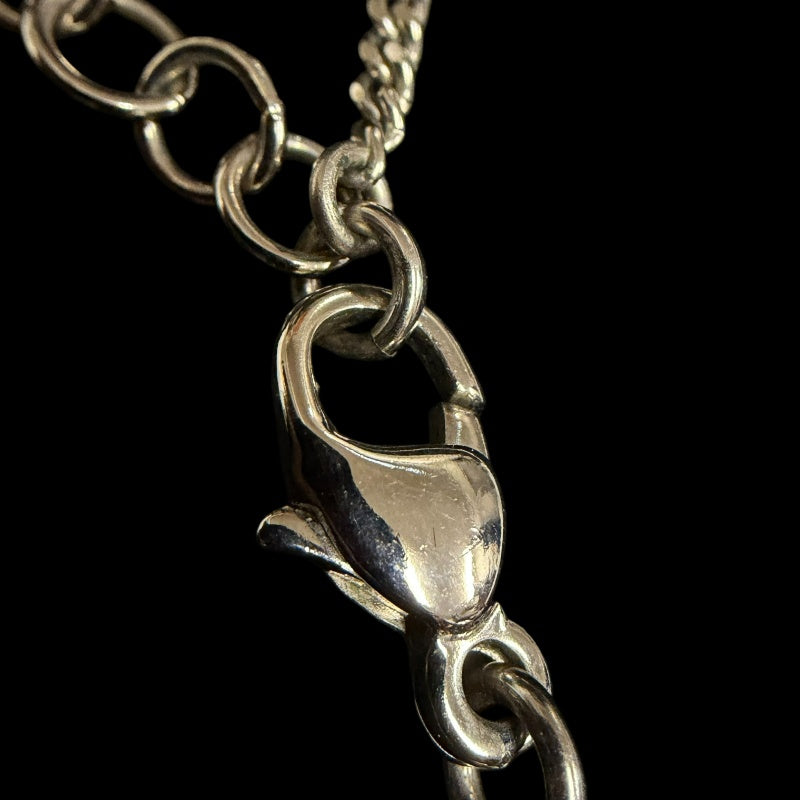CHANEL Coco Mark Rhinestone Necklace Accessory  Silver Flower Motif Dangling Charm Vintage