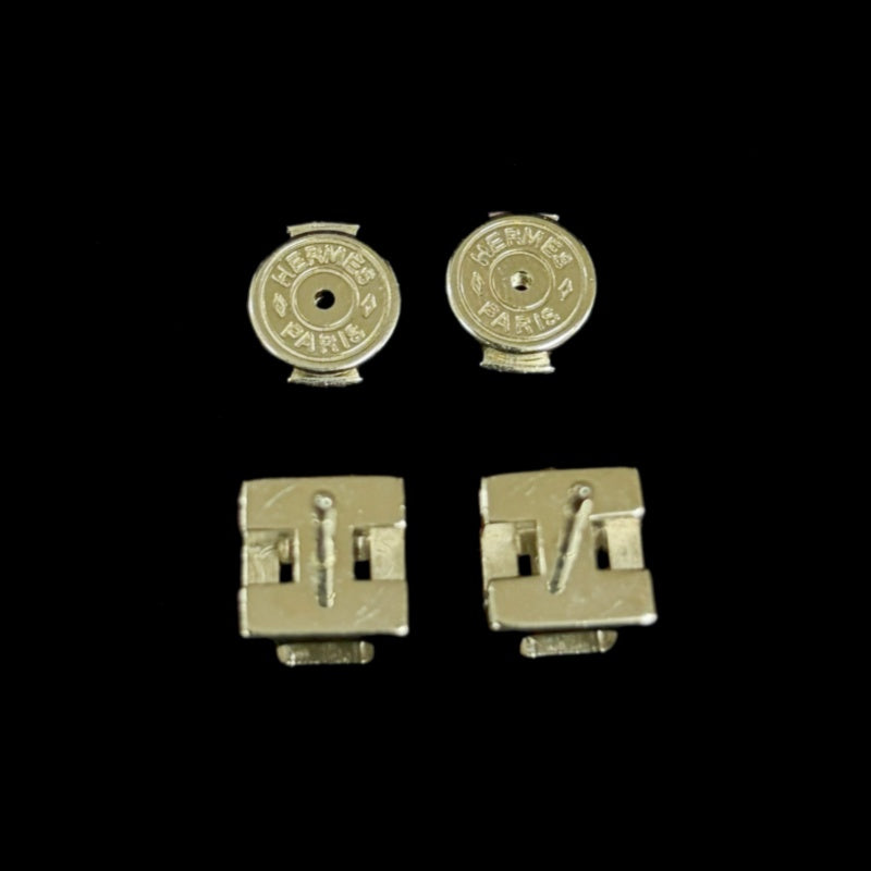 HERMES Cage d'Ash H Cube Earrings Accessory Silver White Enamel H Motif Cube Stud Pair