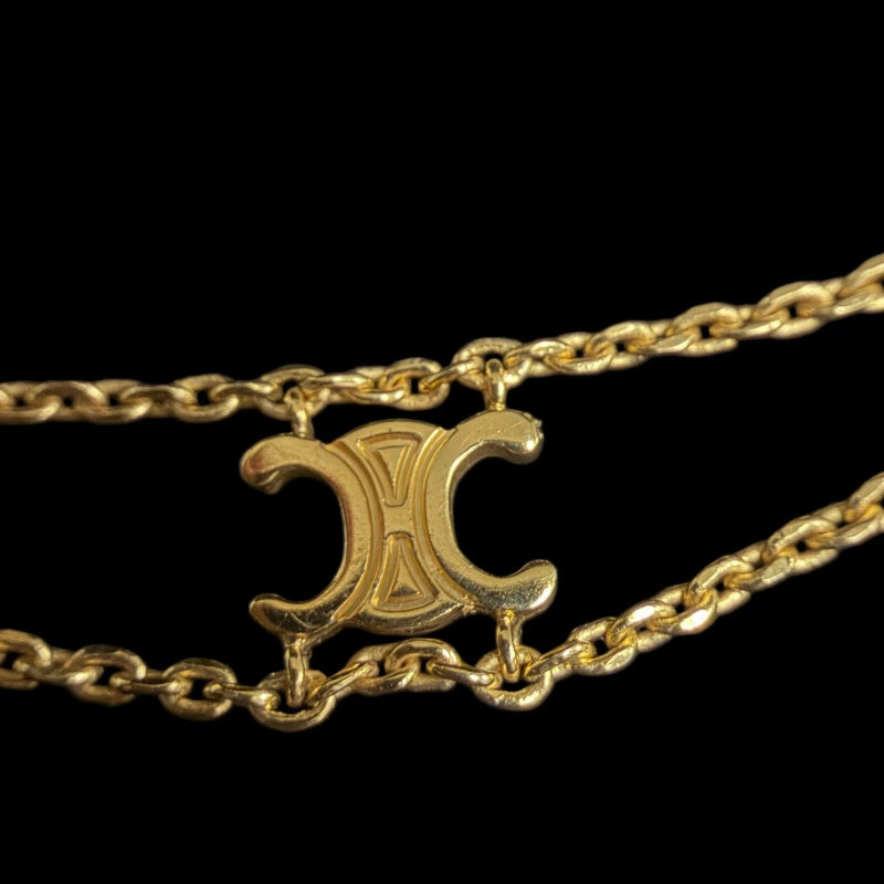 CELINE Triomphe Necklace Accessory Gold Metal Double Chain Box