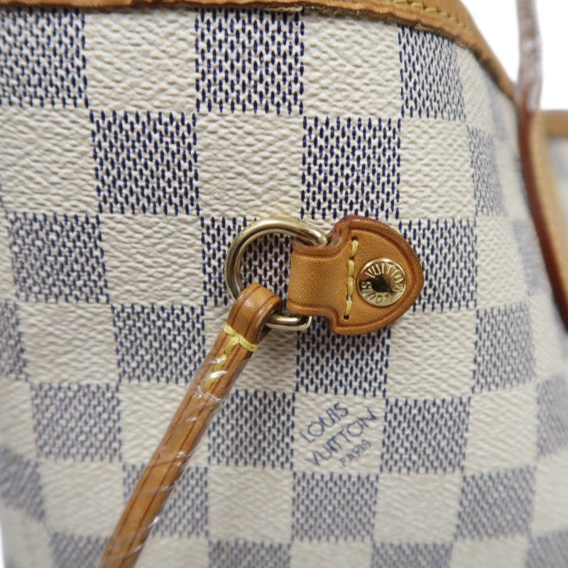 LOUIS VUITTON Neverfull Tote Bag, White Damier Azur Coated Canvas