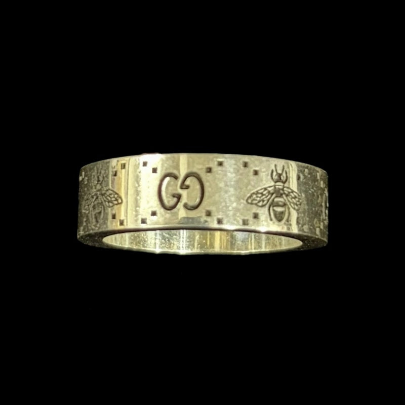 GUCCI GG & Bee Ring #13 925 Silver Total Weight Approx 7.8g Vintage Finish Wide Band Bee Motif GG Logo 　Box