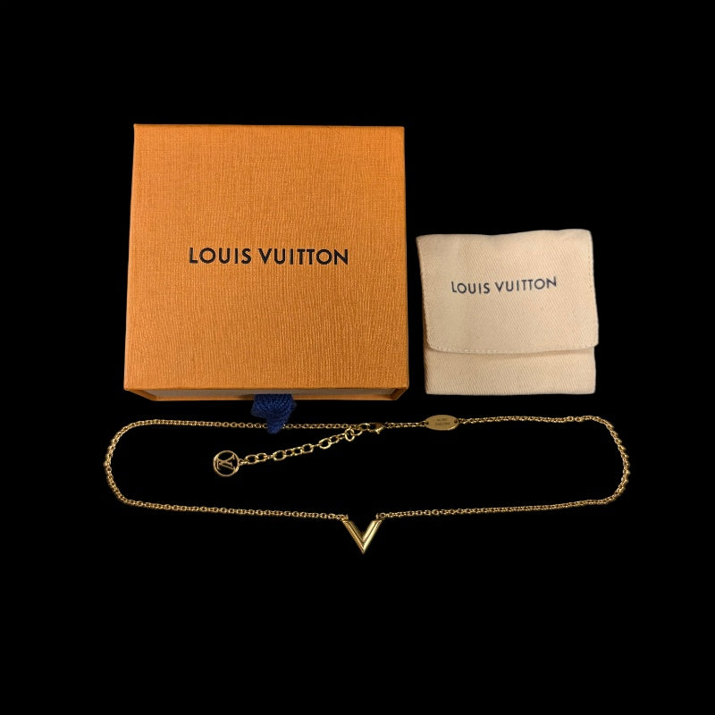 LOUIS VUITTON Necklace Essential V Accessory M Gold Metal V Motif  Box ・ Dust Bag