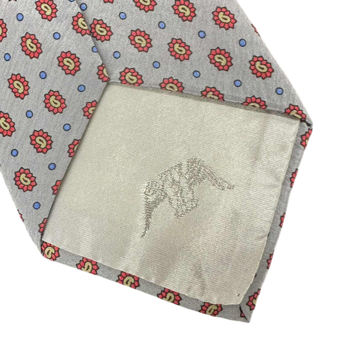 LONGINES Silk Tie, Grey Base with Small Floral Motif and Dot Pattern