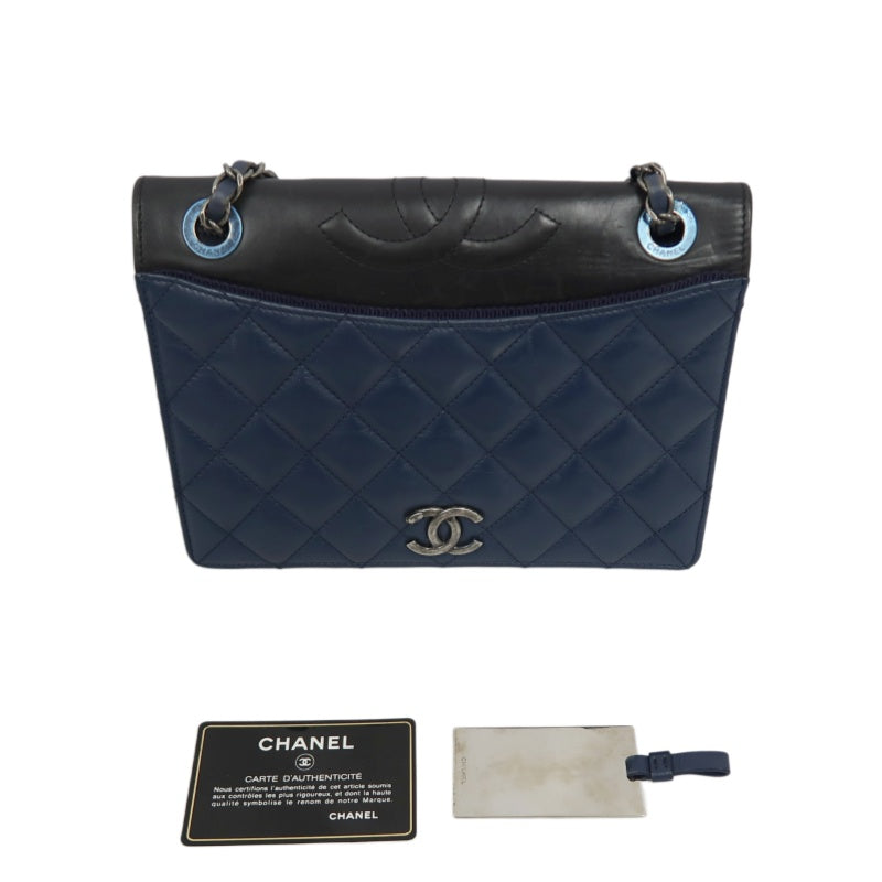CHANEL Matelasse Lambskin Shoulder Bag Blue Silver Hardware