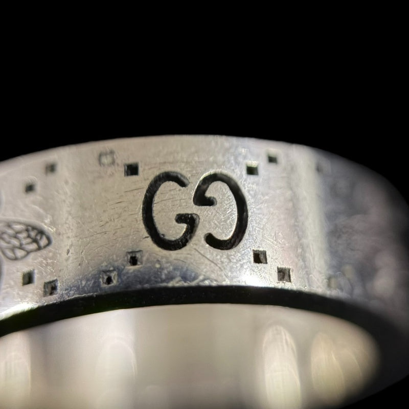 GUCCI GG & Bee Ring #13 925 Silver Total Weight Approx 7.8g Vintage Finish Wide Band Bee Motif GG Logo 　Box
