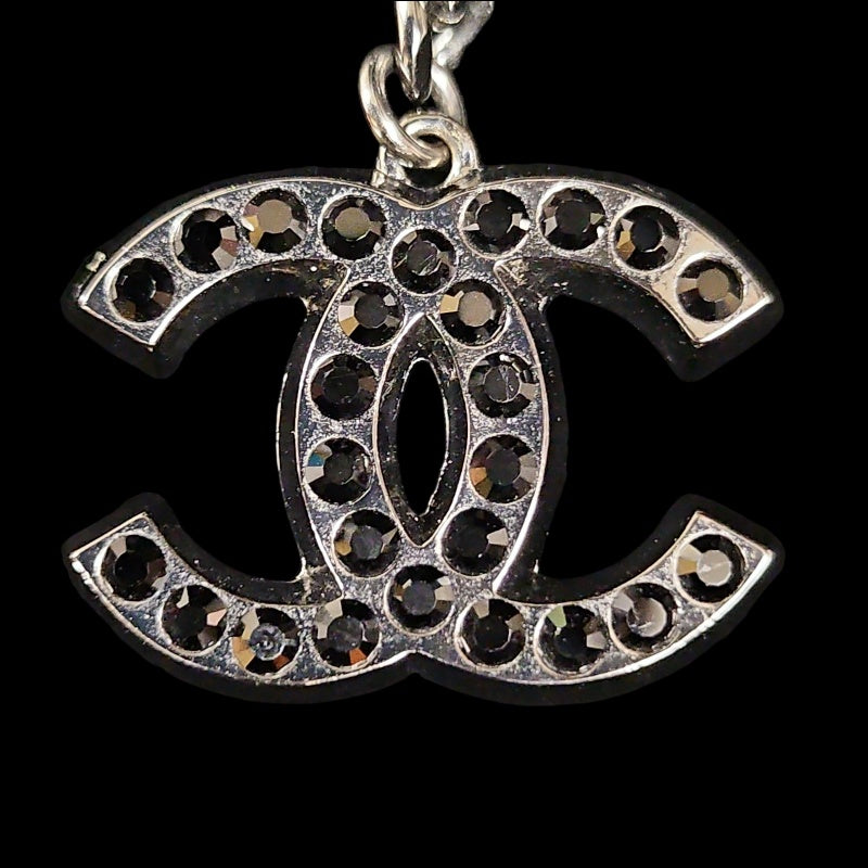 CHANEL Black-Tone Alloy Crystal Necklace With Box
