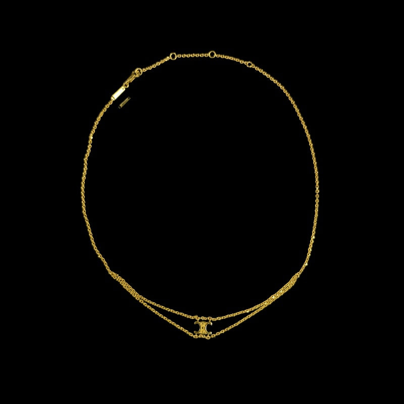 CELINE Triomphe Necklace Accessory Gold Metal Double Chain Box