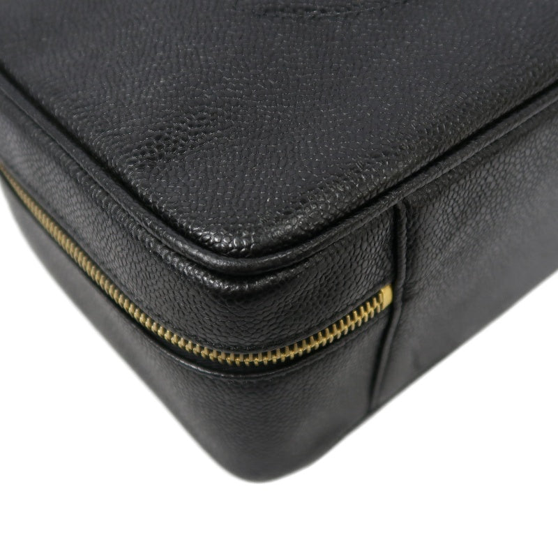 CHANEL Black Caviar Leather Box Bag, Gold Hardware, with Shoulder Strap & Guarantee Card, Top Handle & Crossbody Style