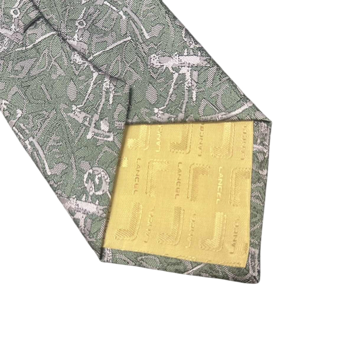 LANCEL Silk Tie, Green and Grey All-over Pattern
