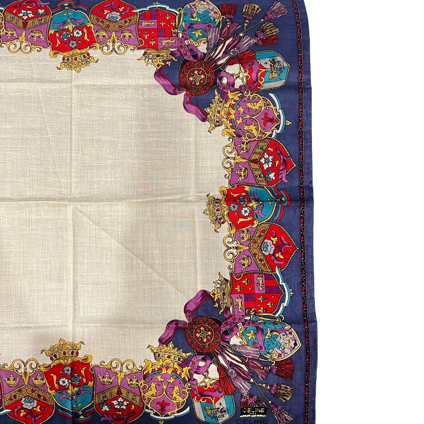 CELINE Crown Pattern Cotton Scarf Purple Red Tone