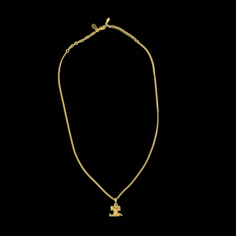 COURREGES Gold Alloy Initial Pendant Rhinestone Necklace