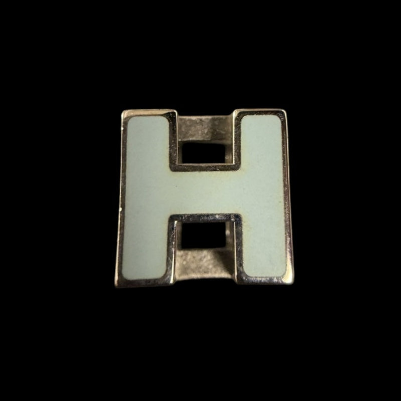 HERMES Cage d'Asche H Cube Pendant Necklace Light Blue Silver Alloy Hardware