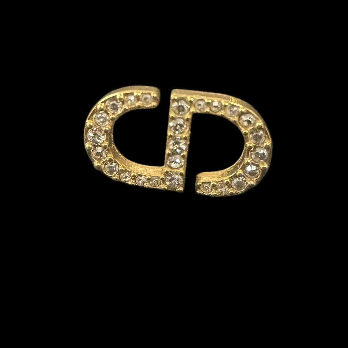 DIOR DIOR CD Logo Rhinestone Stud Earrings, Gold Hardware, With Original Box & Dust Bag, DIOR Gold Rhinestone-Set Alloy Stud Earrings