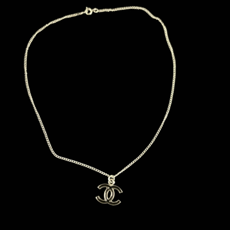 CHANEL Coco Mark Pendant Necklace, Black/Silver Hardware, 06V