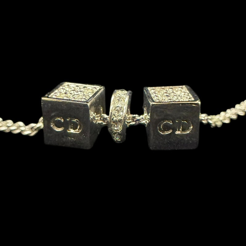 CHRISTIAN DIOR Mini Perfume Bottle Charm Necklace Accessory Gold Tone Metal Full Rhinestone Inlay Thin Chain Elegant with Original Box
