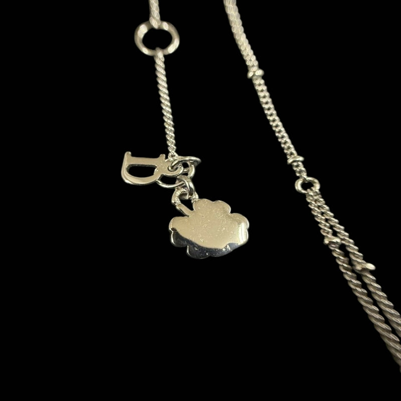 DIOR Heart CD Logo Pendant Necklace Rhinestone 925 Sterling Silver