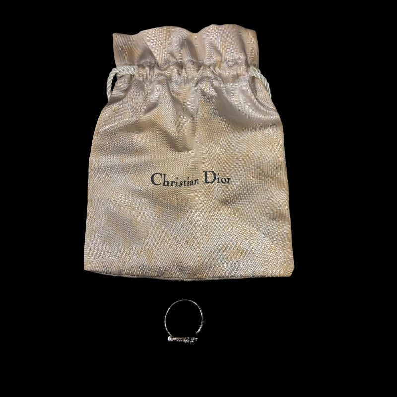CHRISTIAN DIOR Logo Letter Ring Accessory Silver Metal Cutout Design Minimalist Retro Fashion