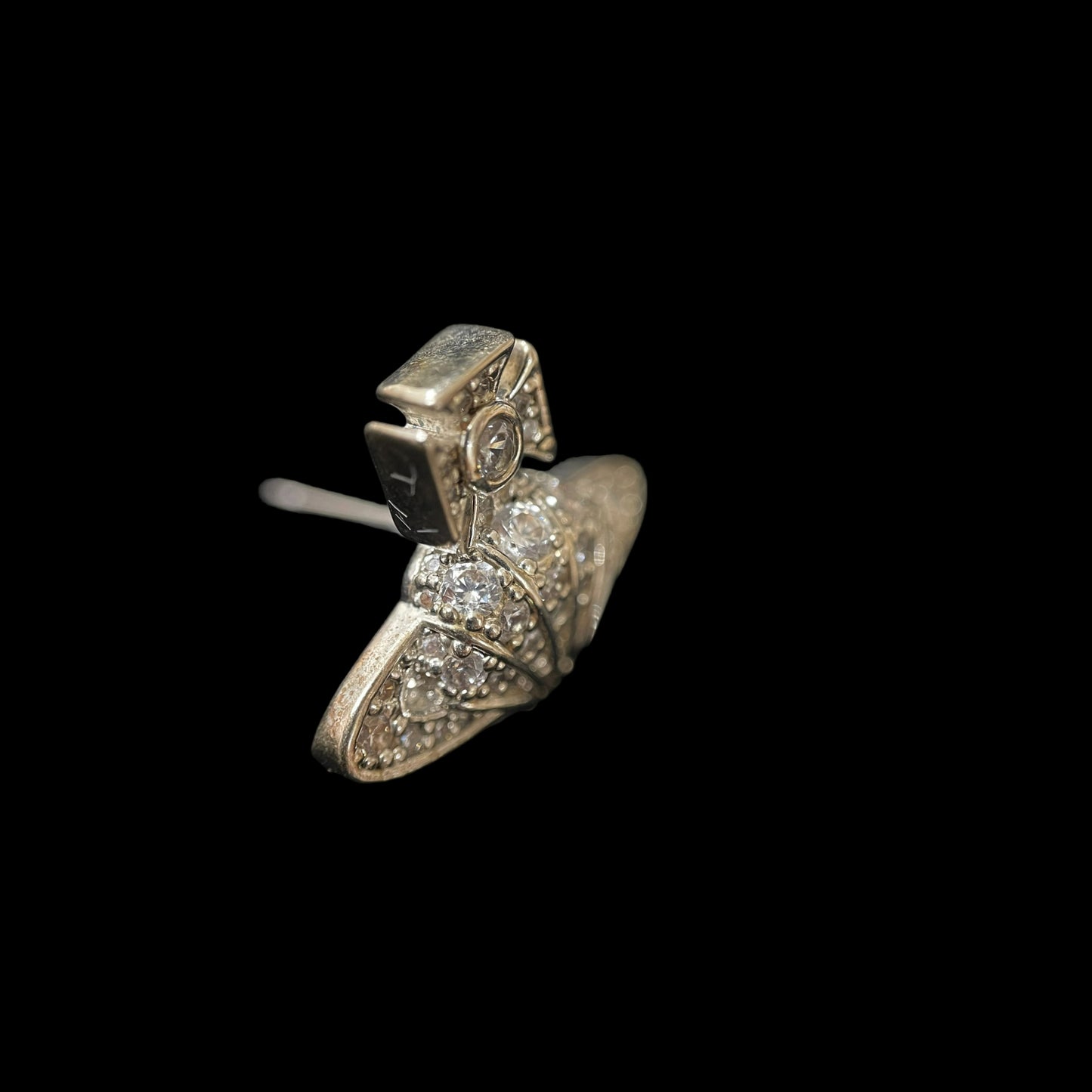 VIVIENNE WESTWOOD Saturn Earrings Silver Rhinestone Alloy With Original Case