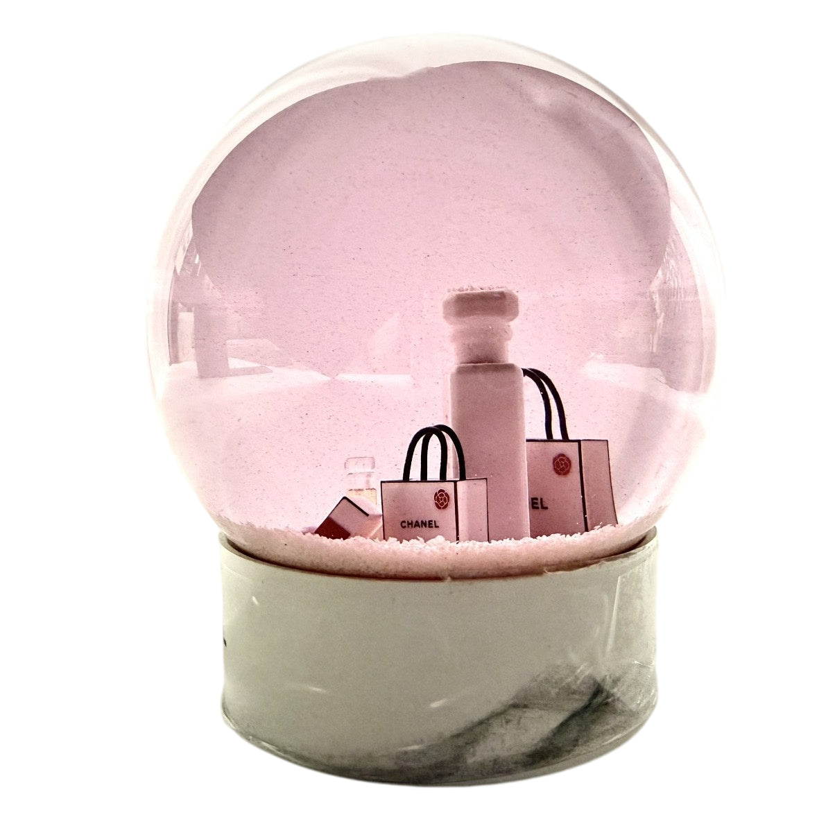 CHANEL Pink Snow Globe Crystal Decor With Original Box