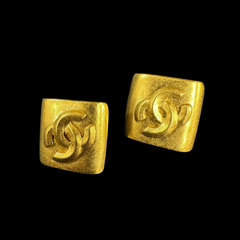 CHANE&nbsp; &nbsp;Coco Mark Diamond Shape Earrings, Gold Hardware, With Dust Bag&nbsp; Box
