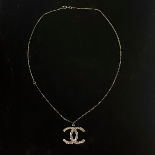 CHANEL Black Alloy Openwork Double CC Pendant Necklace