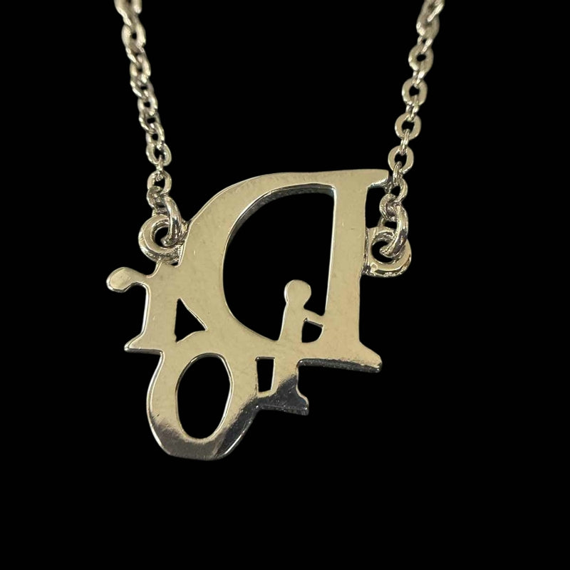 DIOR Dior Logo Pendant Necklace Rhinestone Silver Alloy Hardware