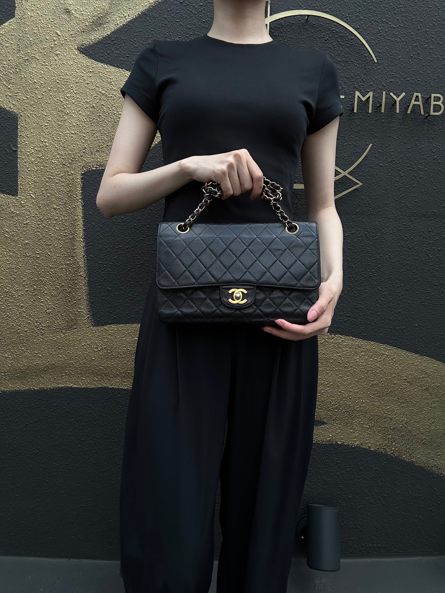 CHANEL Matelasse CF Caviar Skin Shoulder Bag Black Gold-Tone Hardware