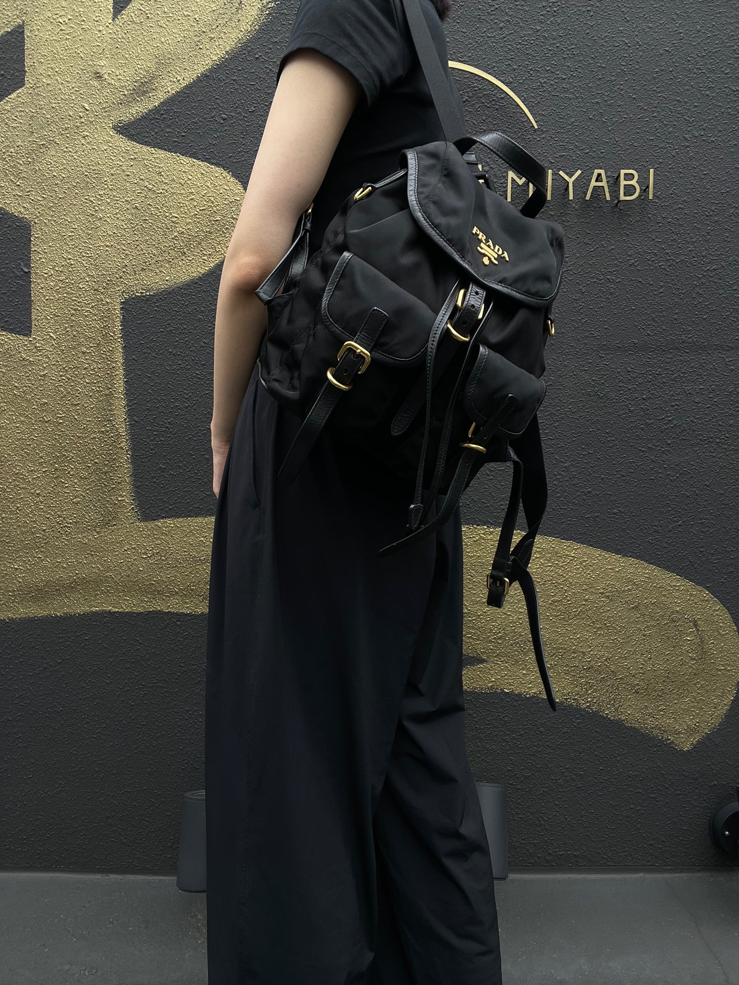 PRADA Nylon Backpack Black Gold Hardware