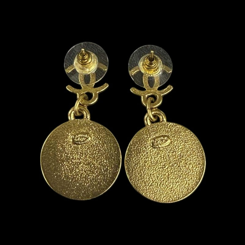CHANEL Coco Mark Star Drop Earrings Enamel Gold Alloy Hardware