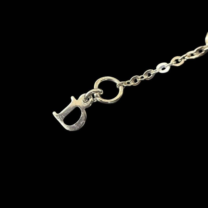 DIOR Dior Logo Pendant Necklace Rhinestone Silver Alloy Hardware