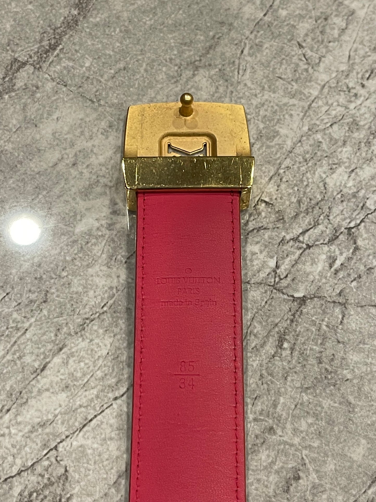 LOUIS VUITTON LV Monogram Multicolore White Canvas PVC Belt Gold Buckle With Box & Dust Bag