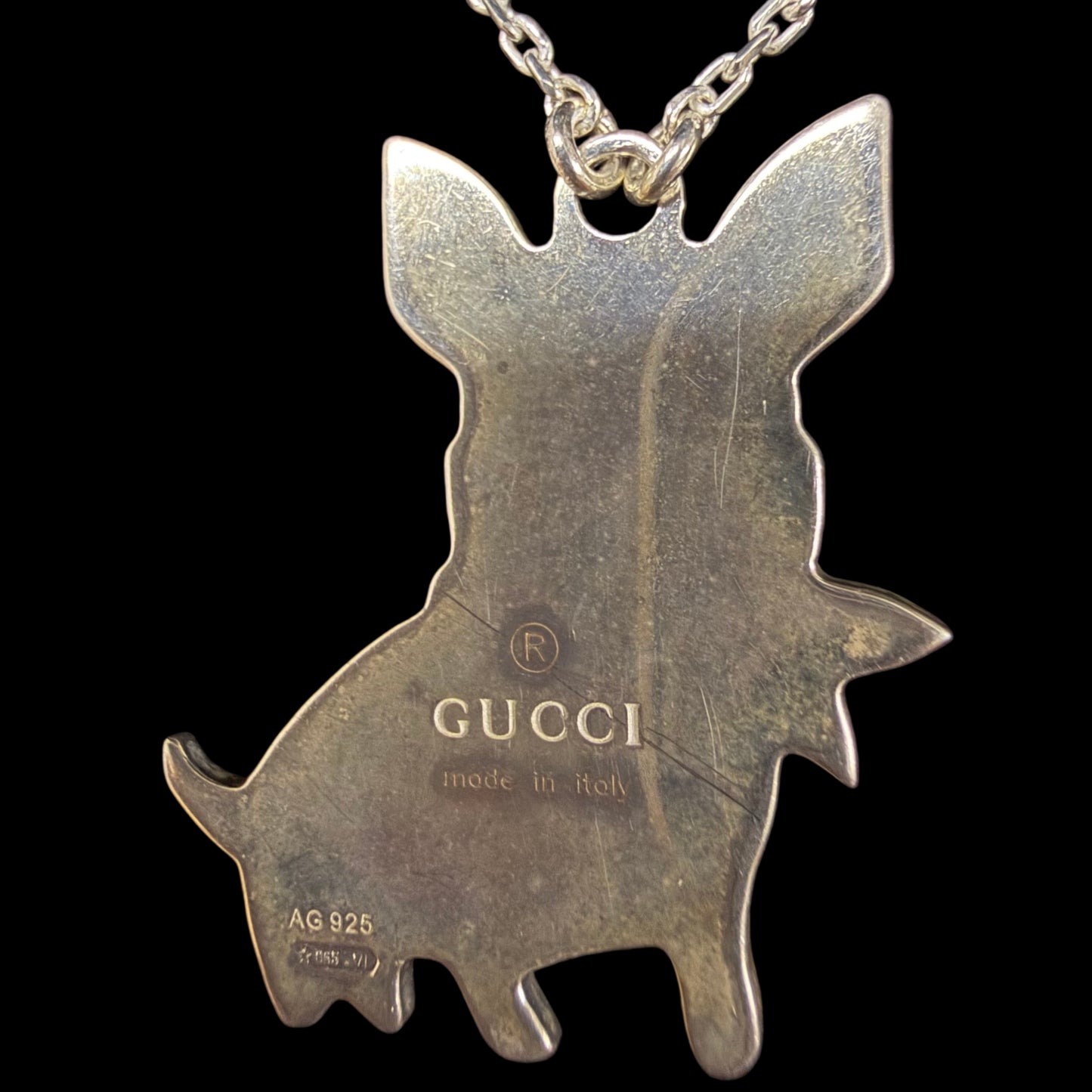 GUCCI Dog Motif 925 Sterling Silver Necklace Gold Finish