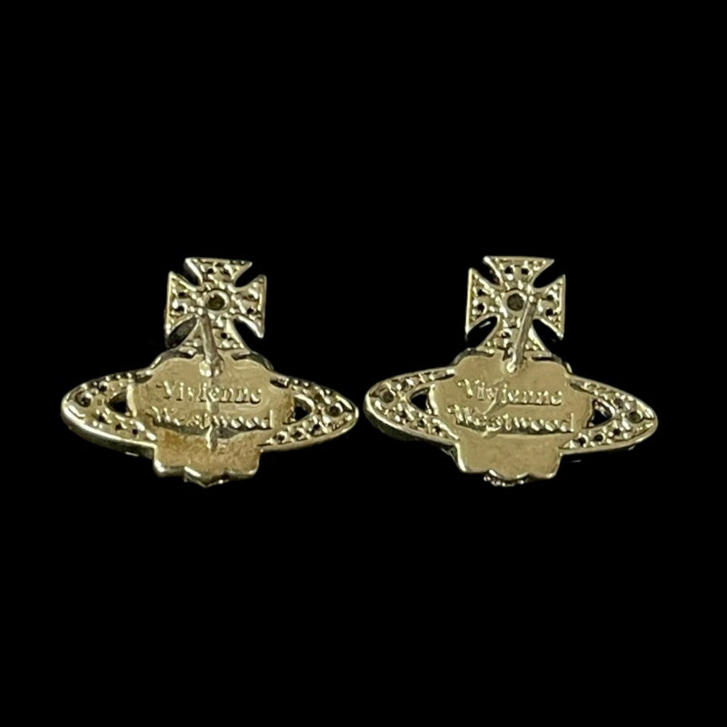 VIVIENNE WESTWOOD Saturn Earrings Silver Rhinestone Alloy With Original Case