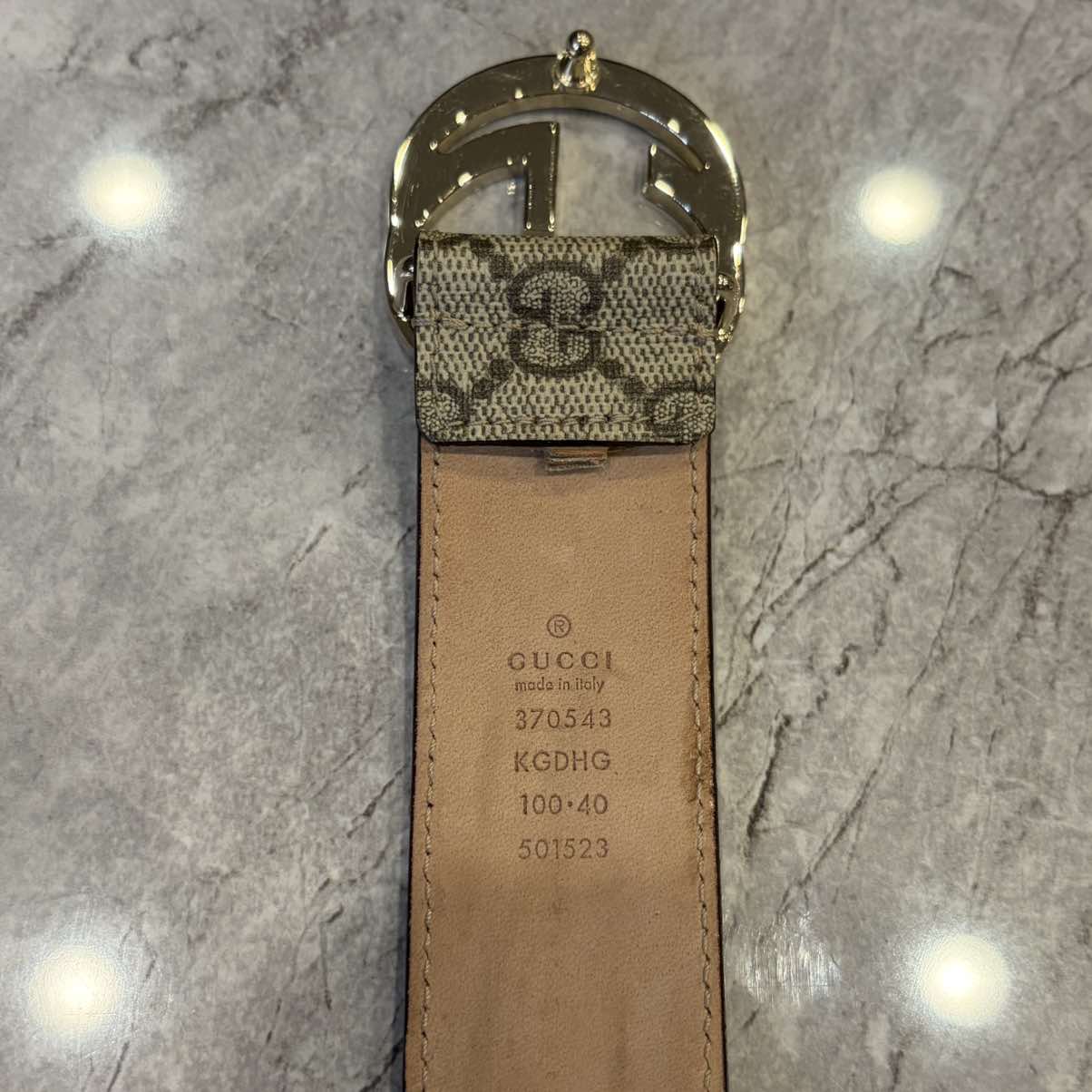 GUCCI Interlocking G GG Supreme Brown PVC Belt With Gold Hardware, Comes With Original Dust Bag