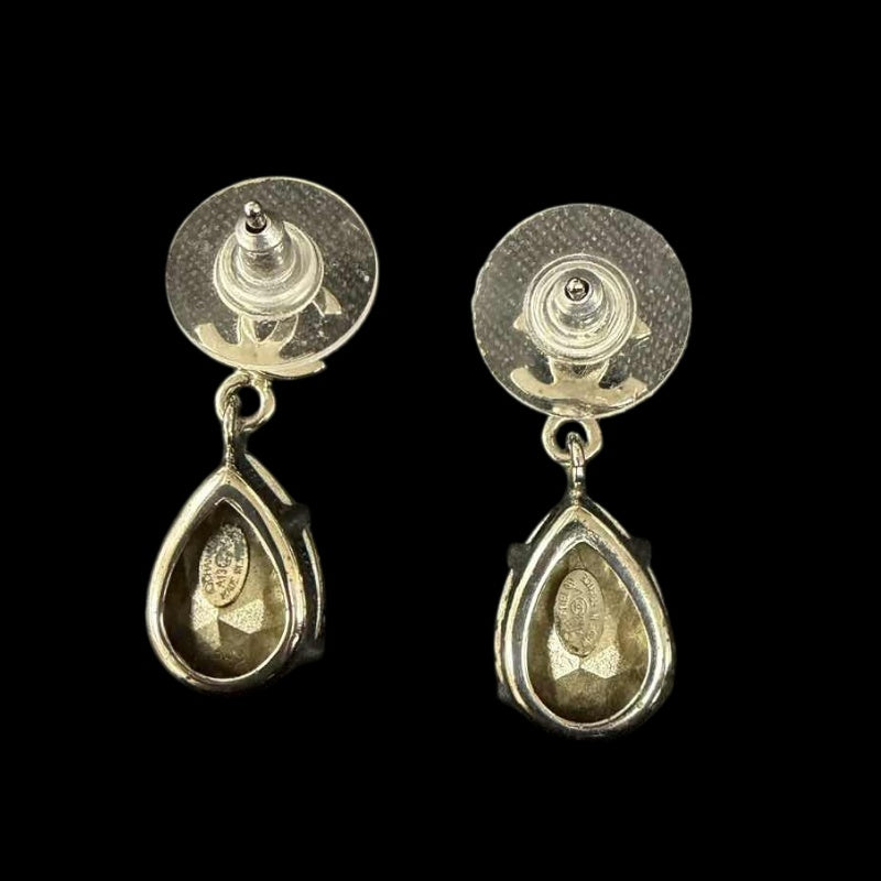 CHANEL CHANEL Coco Mark Rhinestone Earrings, Silver Hardware, With Comments, CHANEL Silver Alloy Drop Earrings