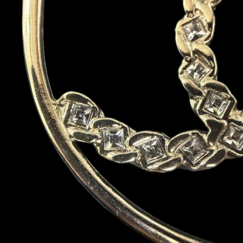 CHANEL Coco Mark Round Brooch Rhinestone Gold Alloy Hardware