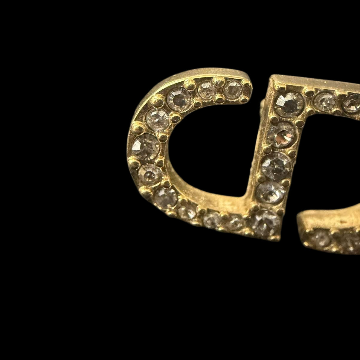 DIOR DIOR CD Logo Rhinestone Stud Earrings, Gold Hardware, With Original Box & Dust Bag, DIOR Gold Rhinestone-Set Alloy Stud Earrings