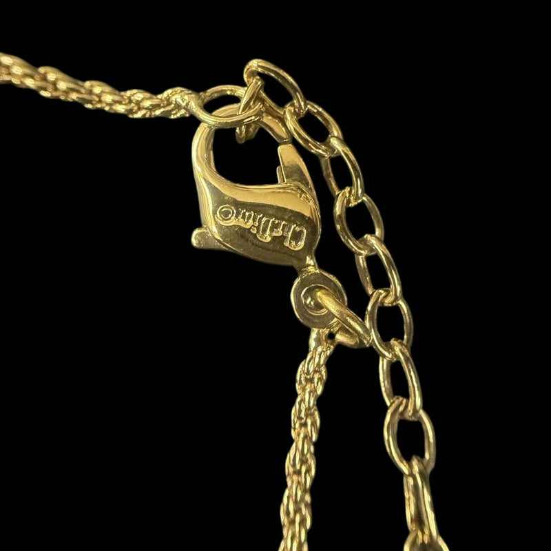 DIOR CD Logo Pendant Necklace Rhinestone Gold Alloy Hardware