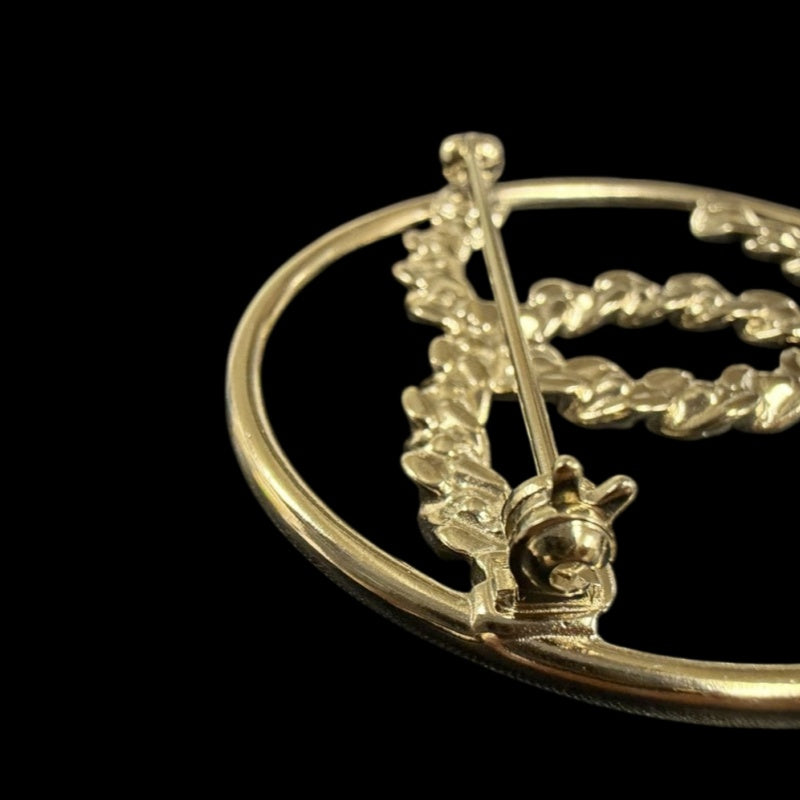 CHANEL Coco Mark Round Brooch Rhinestone Gold Alloy Hardware