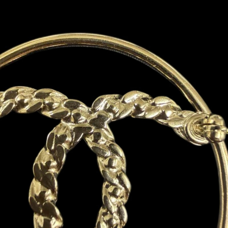 CHANEL Coco Mark Round Brooch Rhinestone Gold Alloy Hardware