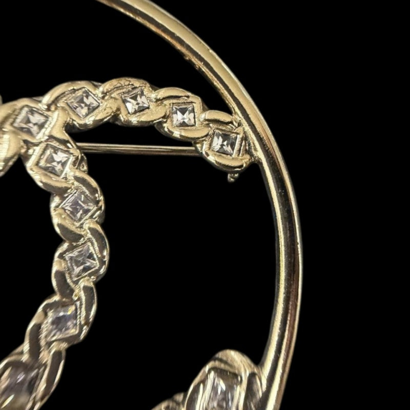 CHANEL Coco Mark Round Brooch Rhinestone Gold Alloy Hardware