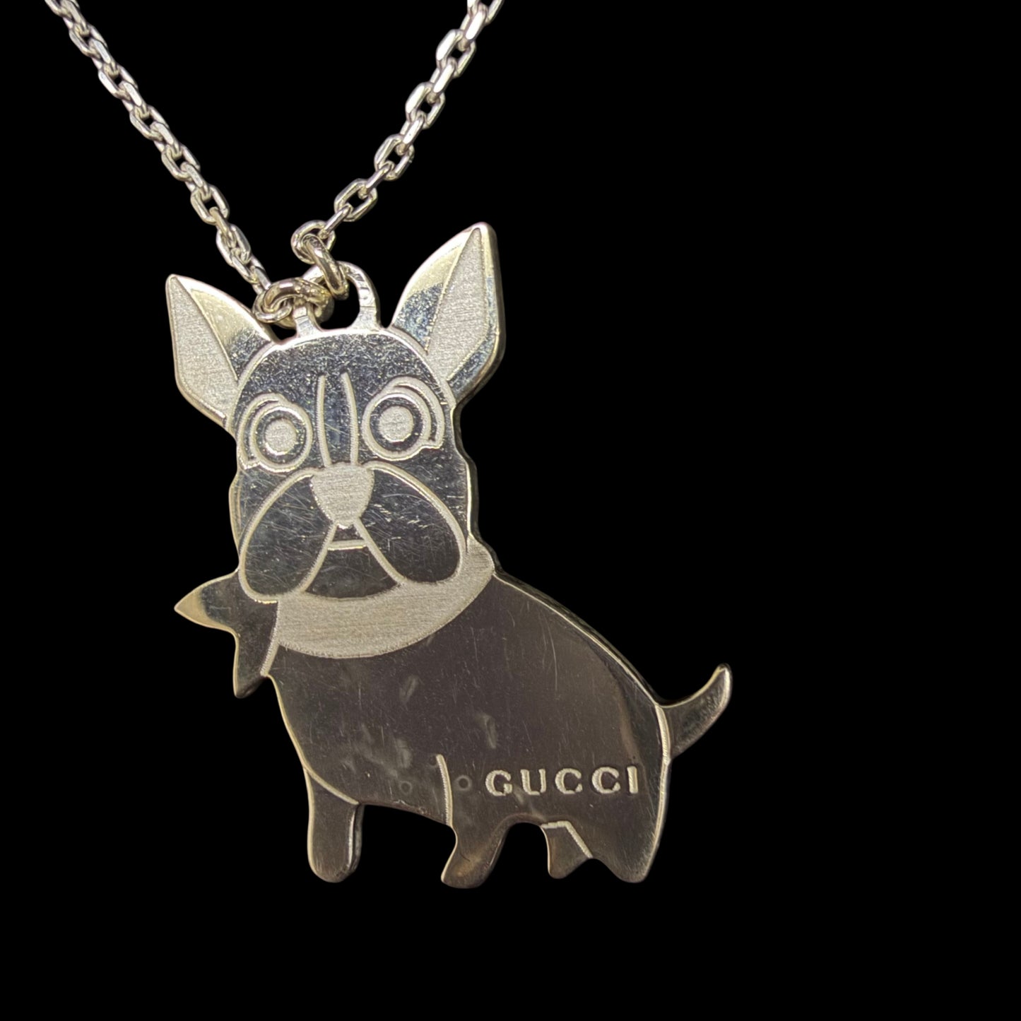GUCCI Dog Motif 925 Sterling Silver Necklace Gold Finish