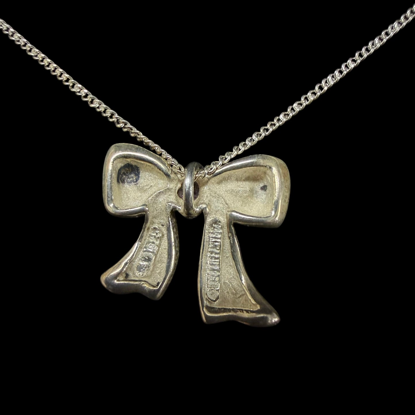TIFFANY & Co. 925 Sterling Silver Bow Ribbon Pendant Necklace Fine Chain Minimalist Elegant Genuine Classic 925 Silver Accessory