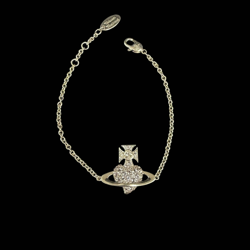 VIVIENNE WESTWOOD Orb Bracelet Alloy Silver Rhinestone With Original Case