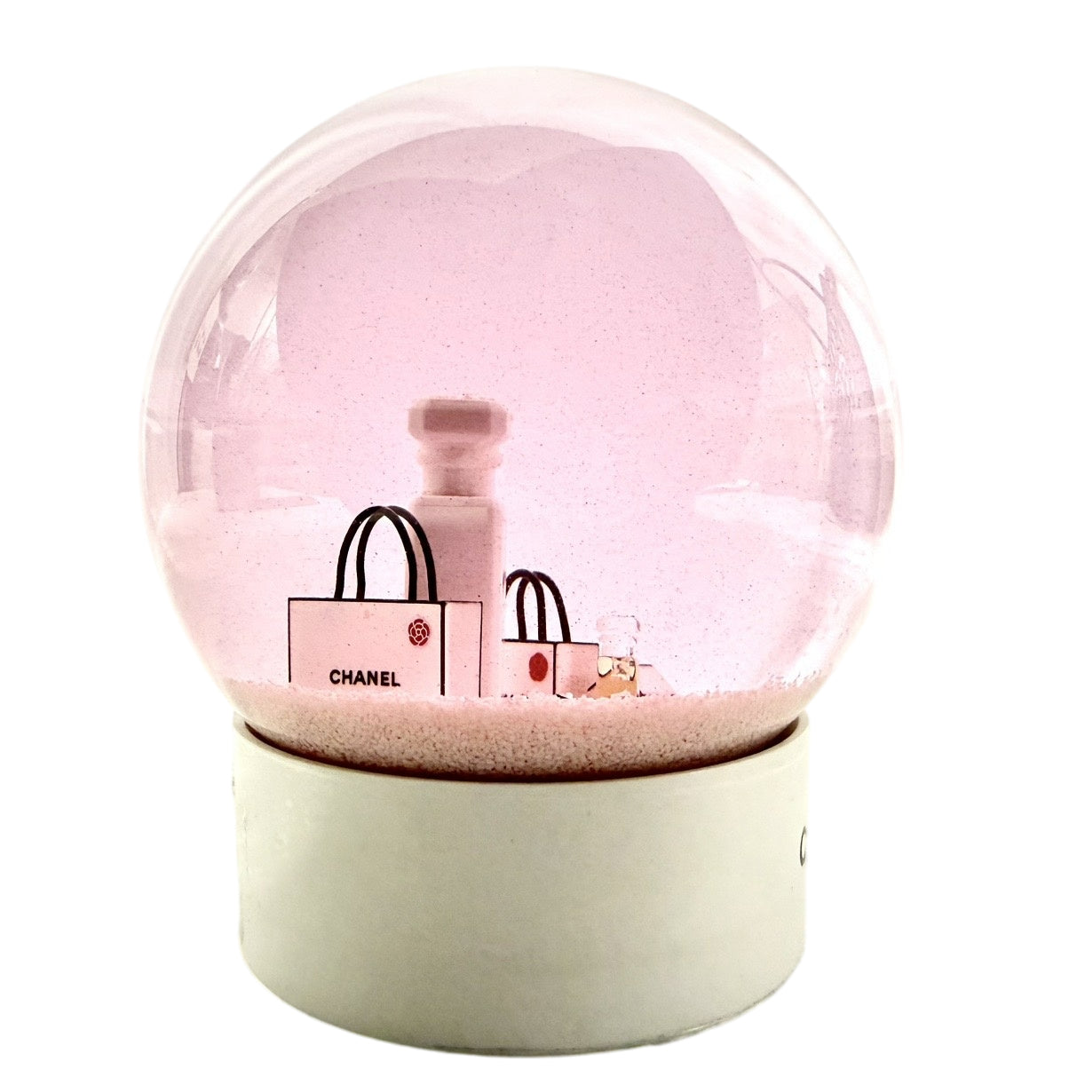 CHANEL Pink Snow Globe Crystal Decor With Original Box