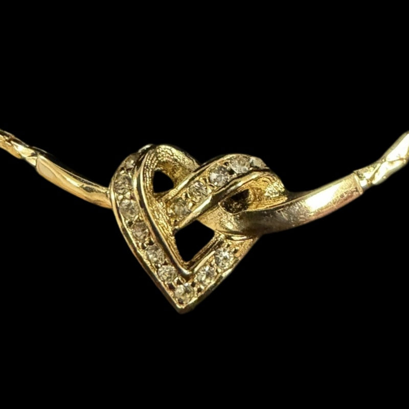 DIOR Gold Alloy Double Hollow Heart Rhinestone Necklace