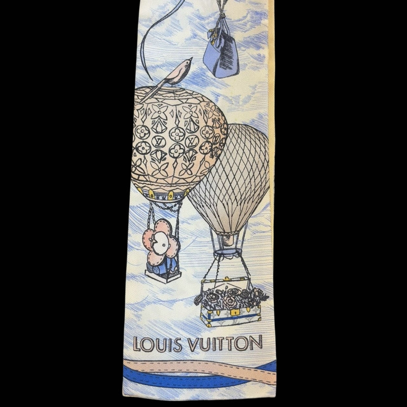 LOUIS VUITTON White & Blue Hot Air Balloon And Bird Pattern Silk Scarf