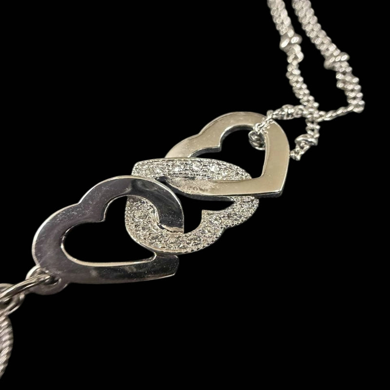 DIOR Heart CD Logo Pendant Necklace Rhinestone 925 Sterling Silver